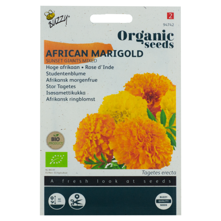 Afrikaantjes Sunset Giants Gemengd Tagetes Hoge BIO Buzzy Organic Seeds